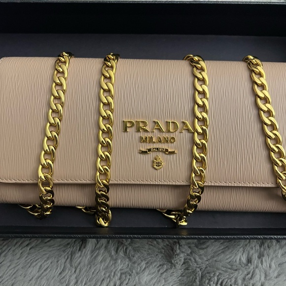 Prada Handbags - Prada Beige Leather Chain Shoulder Bag